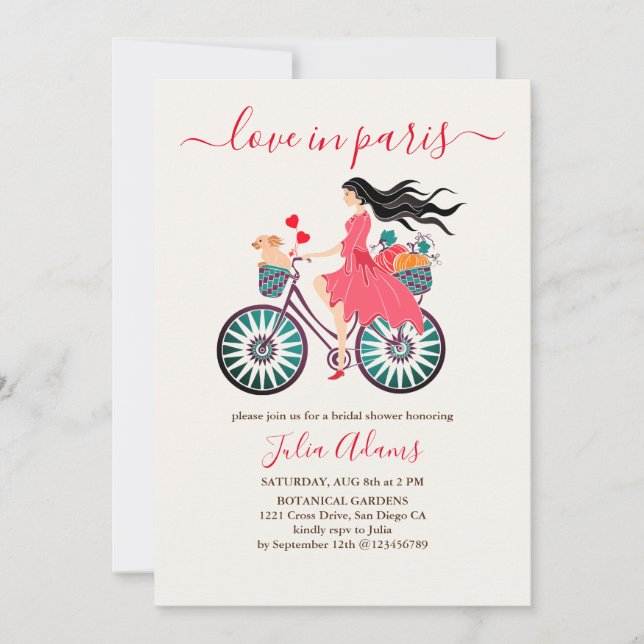 Cykelflickans bröllopsfest för höstens pumpor inbjudningar (Framsida)