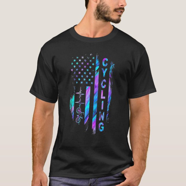 Cykelhjärtslag Hologram Cycling USA flagga T Shirt (Framsida)