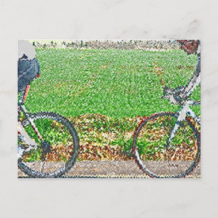 Cykelkonst, 2 cyklister och grön bakgrund vykort