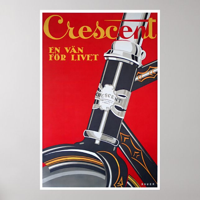 Cykelkonst Svenskt cykel affisch Crescent cykel (Framsidan)