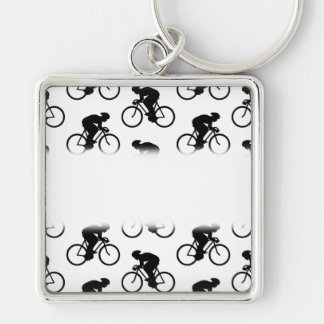 Cykelmönster i svart och White. Fyrkantig Silverfärgad Nyckelring