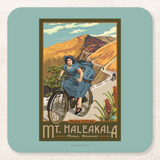 Cykeln för Mt. Haleakala rider Hawaii Underlägg Papper Kvadrat (Framsidan)