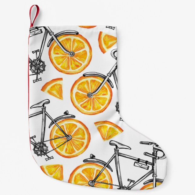 Cykelorange: Vattenfärg sommar mönster Liten Julstrumpa (Framsidan)