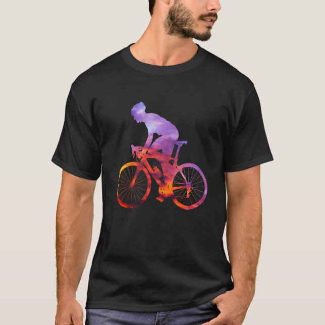 Cykelsilhuett med kvällsröda cyklister t shirt (Framsida)