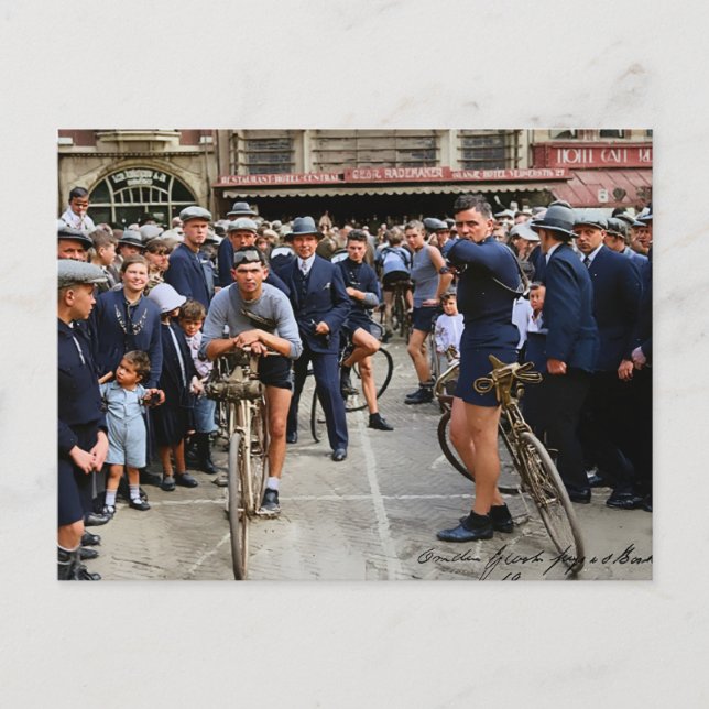 Cykeltävling Paris Roubaix 1900 Färg Redux Vykort (Framsida)