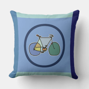 Cykeltematerad grafik och geometrisk blå utomhuskudde