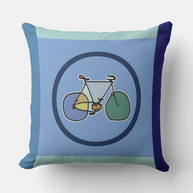 Cykeltematerad grafik och geometrisk blå utomhuskudde (Framsida)