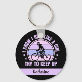 Cykla flicka Försök att Behålla upp Retro-cykeln Nyckelring