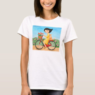 Cykla flickan & katten för älskareT-tröja den T Shirt