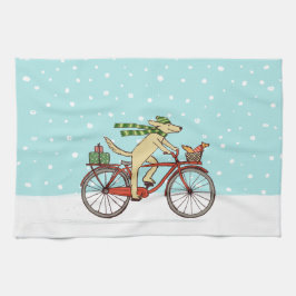 Cykla hund- och ekorrevinterhelgdag kökshandduk