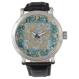 cyklamenblå art nouveau blomma botanisk armbandsur
