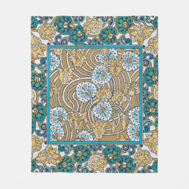 cyklamenblå art nouveau blomma botanisk fleecefilt (Framsidan)