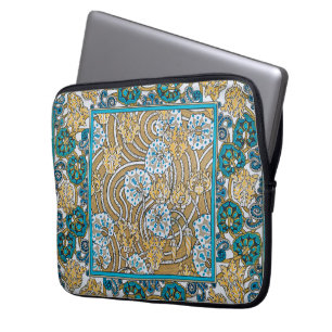 cyklamenblå art nouveau blomma botanisk laptop fodral