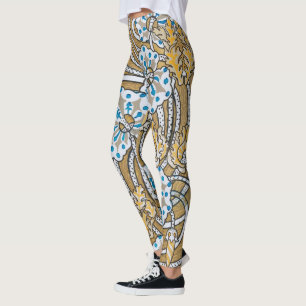cyklamenblå art nouveau blomma botanisk leggings