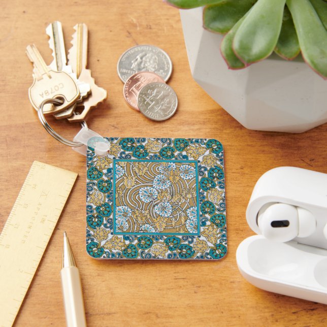 cyklamenblå art nouveau blomma botanisk nyckelring (Skrivbord)