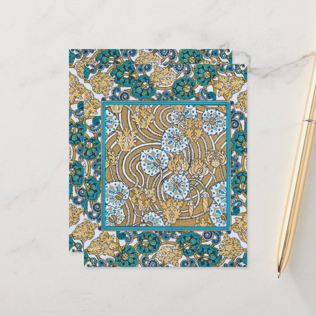 Cyklamenblå art nouveau-blomman tapet (Fram/Back In Situ)