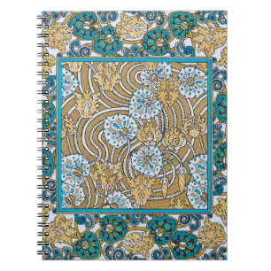 Cyklamenblå art nouveau-blomman tapet anteckningsbok