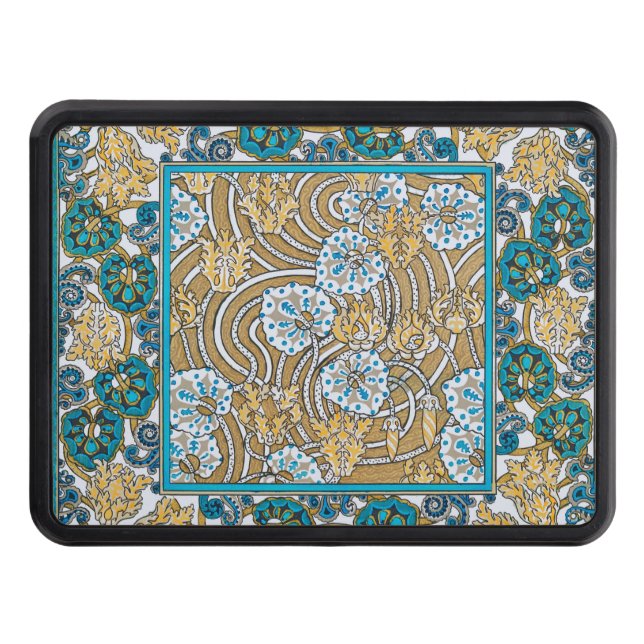 Cyklamenblå art nouveau-blomman tapet dragkroksskydd (Framsidan)