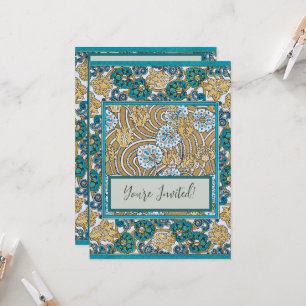 Cyklamenblå art nouveau-blomman tapet inbjudningar