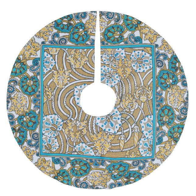 Cyklamenblå art nouveau-blomman tapet julgransmatta borstad polyester (Framsidan)