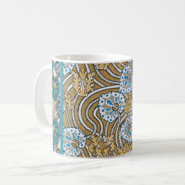 Cyklamenblå art nouveau-blomman tapet kaffemugg (Framsida vänster)
