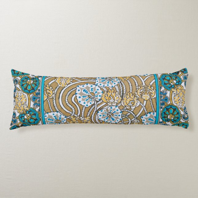 Cyklamenblå art nouveau-blomman tapet kroppskudde (Framsidan)