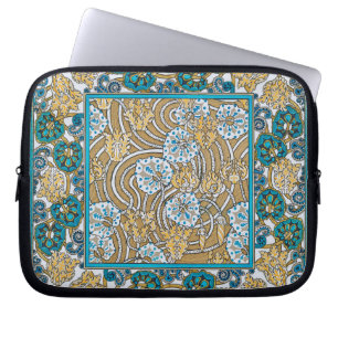 Cyklamenblå art nouveau-blomman tapet laptop fodral