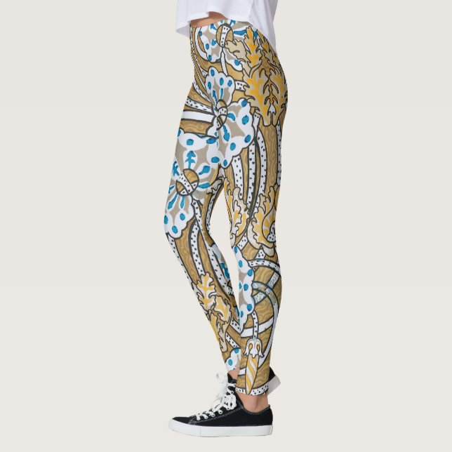 Cyklamenblå art nouveau-blomman tapet leggings (Vänster)