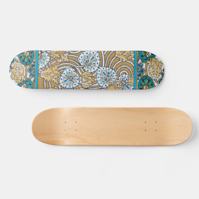 Cyklamenblå art nouveau-blomman tapet mini skateboard bräda 18,5 cm (Horz)