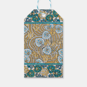 Cyklamenblå art nouveau-blomman tapet presentetikett