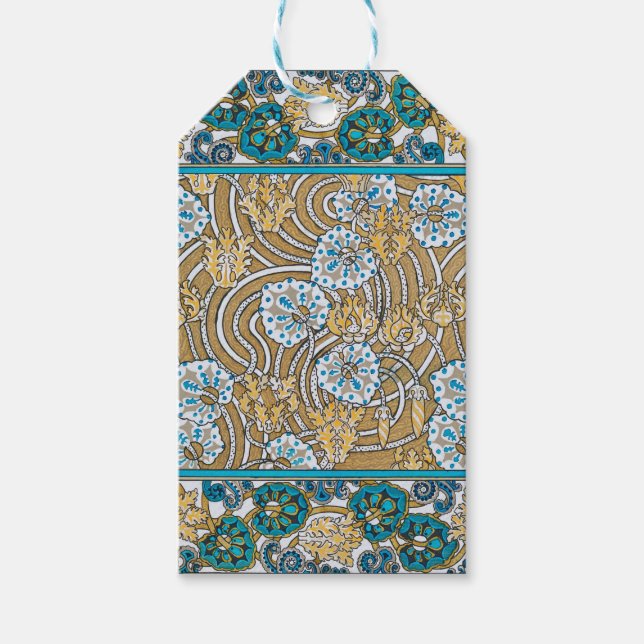 Cyklamenblå art nouveau-blomman tapet presentetikett (Framsidan)