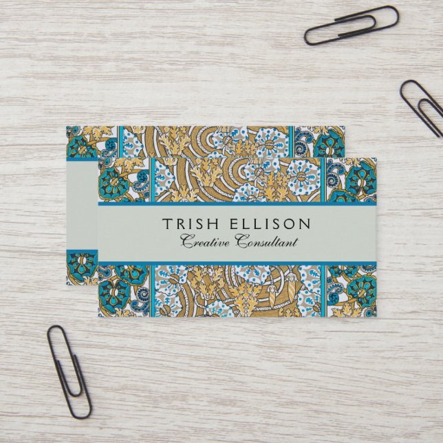 Cyklamenblå art nouveau-blomman tapet visitkort (Fram/Back In Situ)