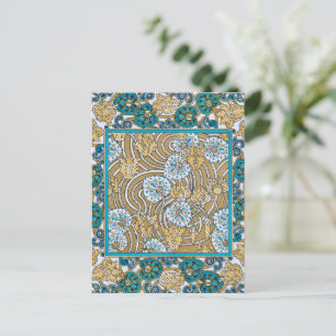 Cyklamenblå art nouveau-blomman tapet vykort