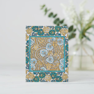 Cyklamenblå art nouveau-blomman tapet vykort