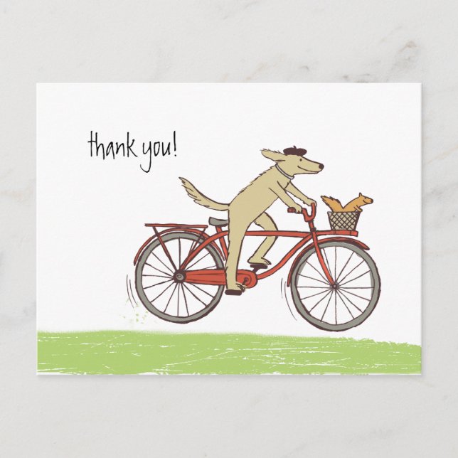 Cyklande hund och ekorre Whimsical Tacksamhet Anpa Vykort (Framsida)