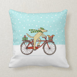 Cyklande Hund och ekorre Whimsical Winter Helgdag Kudde