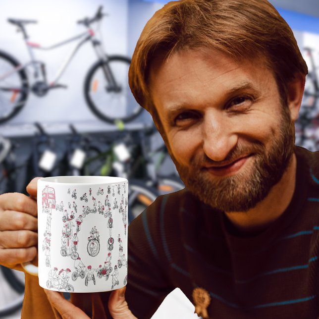 Cyklar Cykling Linjekonst Kaffemugg (Cyclists riding bicycles line art london typography coffee mug for cycling sport enthusiasts )