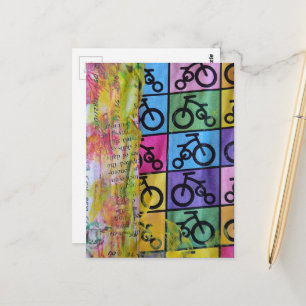 Cyklar färgglad blandteknisk collage vykort