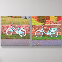 Cyklar framför stenmur