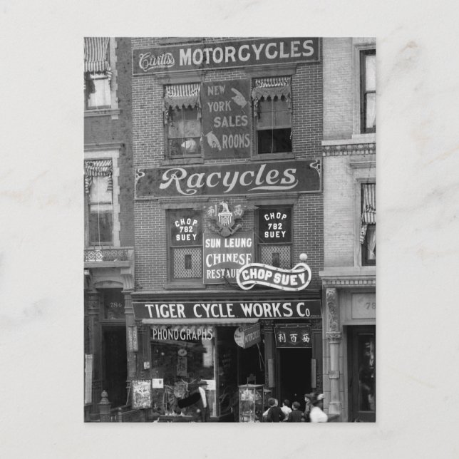 Cyklar, motorcyklar och Chop Suey, tidigt 1900-tal Vykort (Framsida)