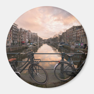 Cyklar på solnedgången i Amsterdam Magnet