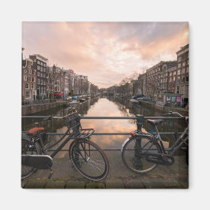 Cyklar på solnedgången i Amsterdam Magnet