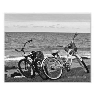 Cyklar vid havet fototryck