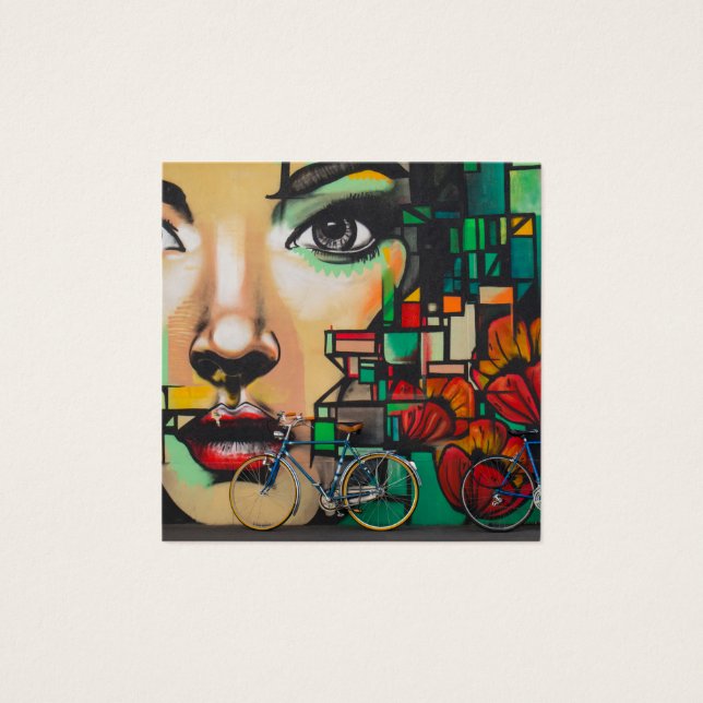 Cykler på Graffiti vägg Fyrkantigt Visitkort (Framsida)