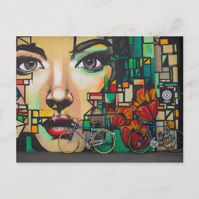 Cykler på Graffiti vägg Helg Vykort (Framsida)