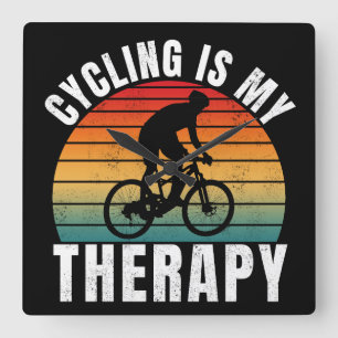 Cykling är min terapi Rolig Vintage Typografi Fyrkantig Klocka