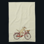 Cykling Hund med ekorrevänner - Roligt djurkonst Kökshandduk<br><div class="desc">Cute Tecknad hund med en Beret och Pedala en röd cykel. Lycklig Red Squirrel är riding i Basket. Den här originalhandduken är en roligt för alla som njuter av visuell konst och illustration. Besök Jenns Doodle World för ännu fler charmerande design tryckt på produkter som ger underbara gåvor till varje...</div>