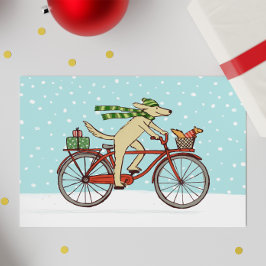 Cykling Hund och ekorrel Whimsical Lycklig Helgdag Helgkort