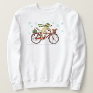 Cykling Hund och ekorrel Whimsical Winter Helgdag Lång Ärmad Tröja