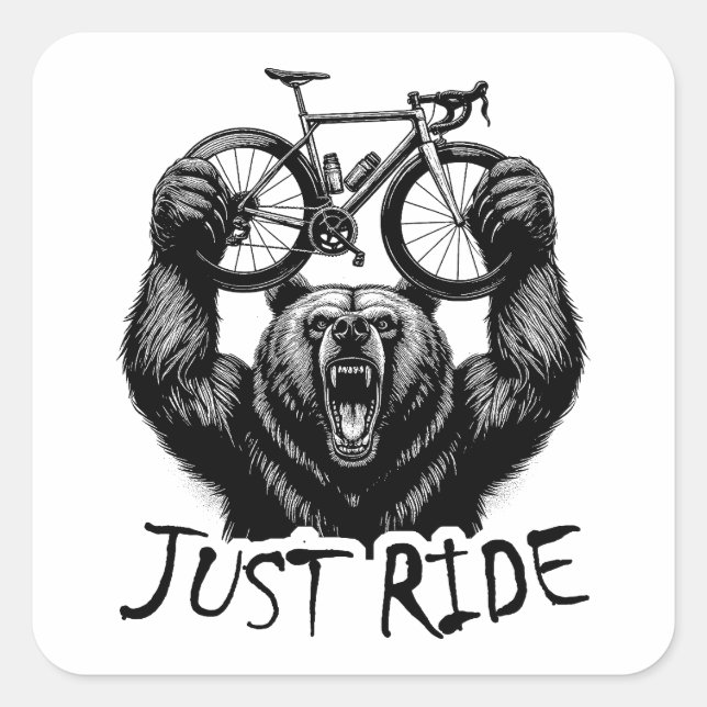 Cykling Just Ride Bear Fyrkantigt Klistermärke (Framsida)